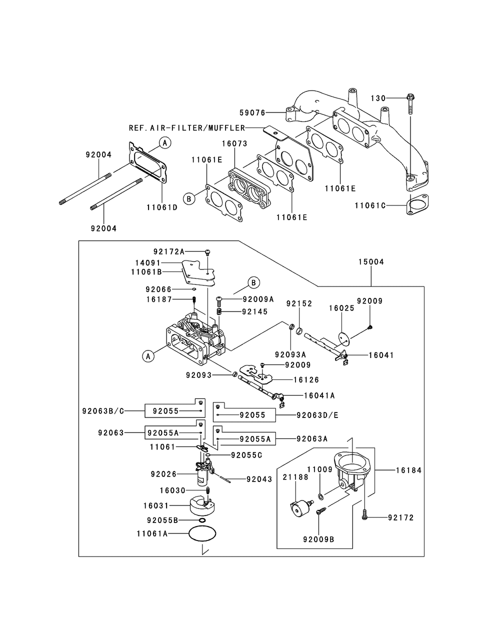 Kawasaki Fx850-S11 Carburetor Diagram and Parts List for S6031-KW 53DI8DU6050-31HP Cub Cadet Lawn Tractor